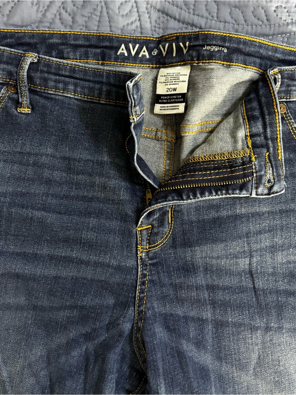Ava & Viv Dark Blue Skinny Jeans with Yellow Stitching